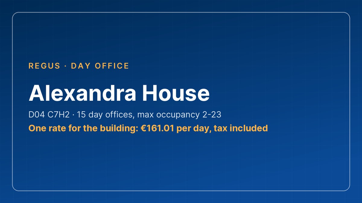 Day office Dublin space card: Alexandra House, D04 C7H2 — 15 day offices at €161.01 per day